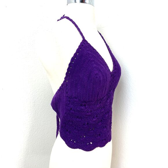 Purple Hand Crochet Halter Top Large Scalloped Backless Fairy Goth Boho Festival - Picture 7 of 10